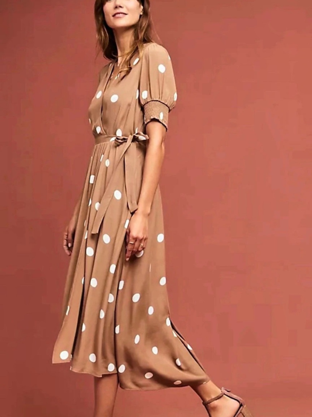 Maeve Bernice Polka Dot Wrap Dress Brown & White Sz 0